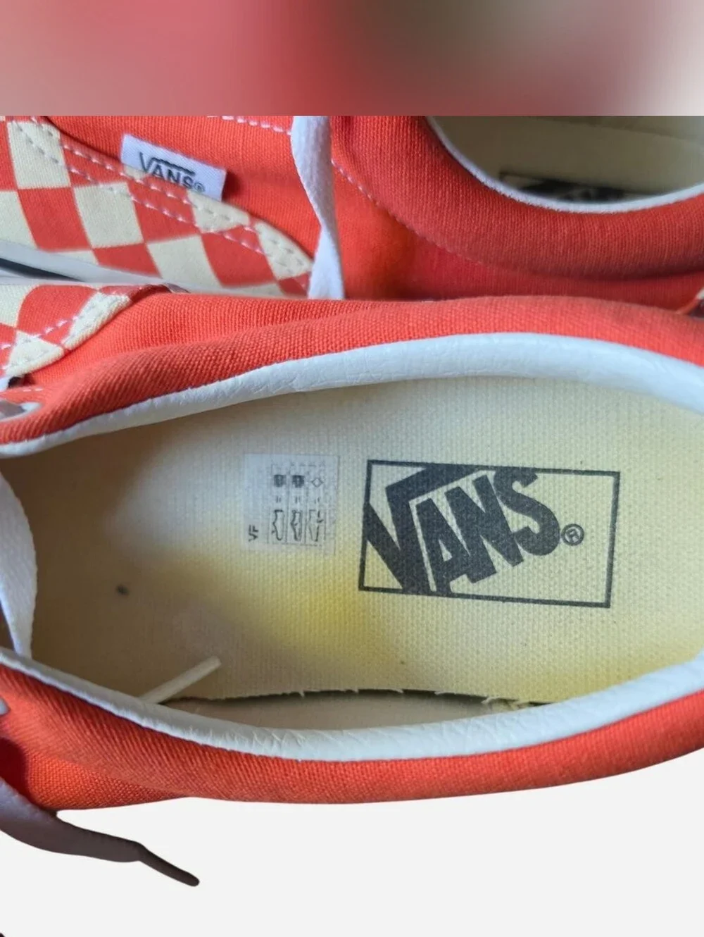 Vans Coral & Cream Checkerboard Low-Top Sneakers